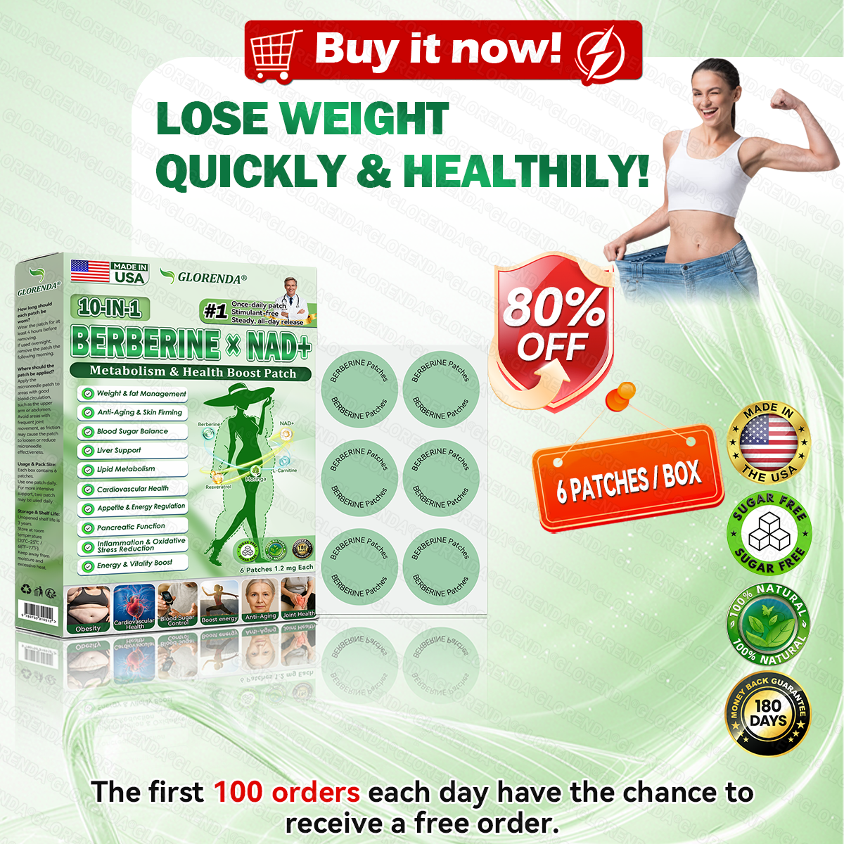 🔥 ¡Quedan solo 10 cajas! ¡30% de descuento adicional! El parche GLORENDA® Moringa · Berberina × NAD+ 10-en-1 es seguro y probado por médicos, ¡solo 4 a 6 parches apoyan peso, azúcar en la sangre, digestión y energía con resultados duraderos!
